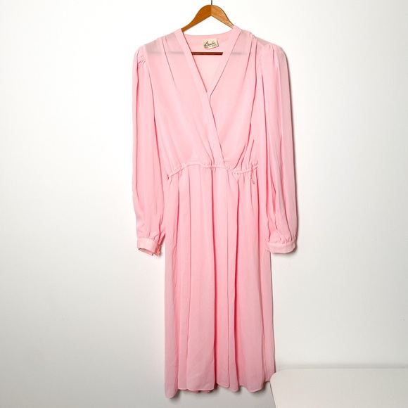 Vintage Dresses & Skirts - Vintage Women’s Midi Dress Pink Long Sleeve Pink
